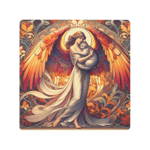angel with cat metal print