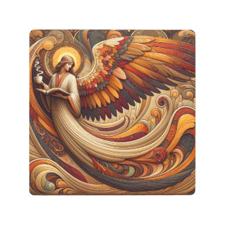 Angel with coffee metal print
