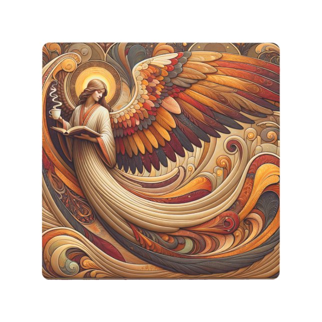 Angel with coffee metal print (Front)