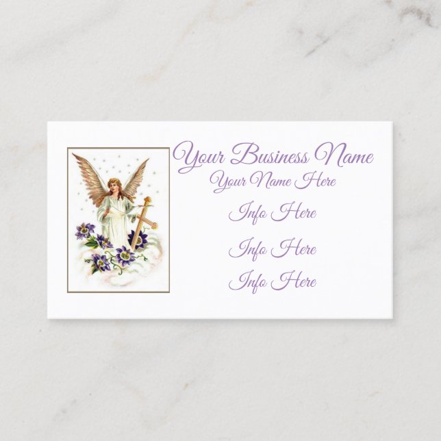 Angel With Cross And Clematis Flowers Business Car Business Card (Front)