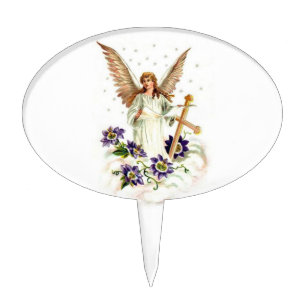 Angel With Cross And Clematis Flowers Cake Topper