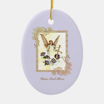 Angel With Cross And Clematis Flowers Ceramic Ornament by justcrosses at Zazzle