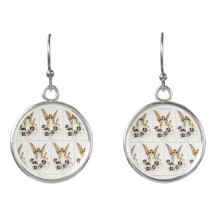 Angel With Cross And Clematis Flowers Earrings