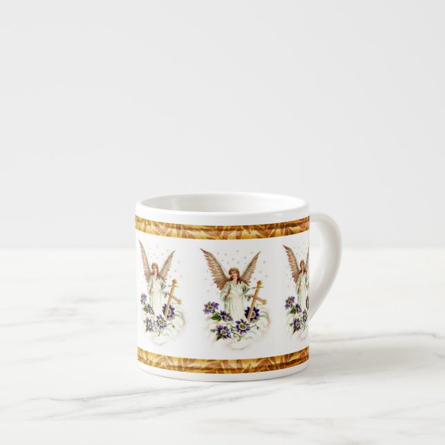 Angel With Cross And Clematis Flowers Espresso Cup (Front Right)