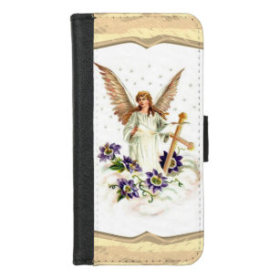 Angel With Cross And Clematis Flowers iPhone 8/7 Wallet Case