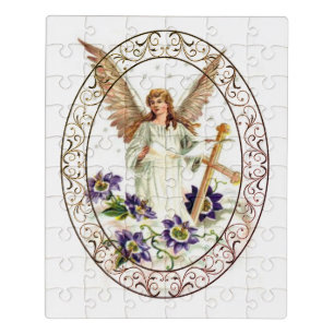 Angel With Cross And Clematis Flowers Jigsaw Puzzle