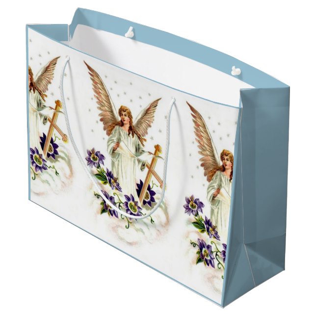 Angel With Cross And Clematis Flowers Large Gift Bag (Back Angled)