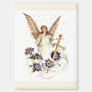 Angel With Cross And Clematis Flowers Magnet