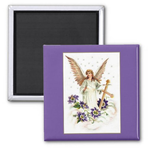 Angel With Cross And Clematis Flowers Magnet