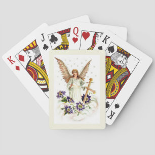 Angel With Cross And Clematis Flowers Poker Cards