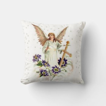 Angel With Cross And Clematis Flowers Throw Pillow by justcrosses at Zazzle