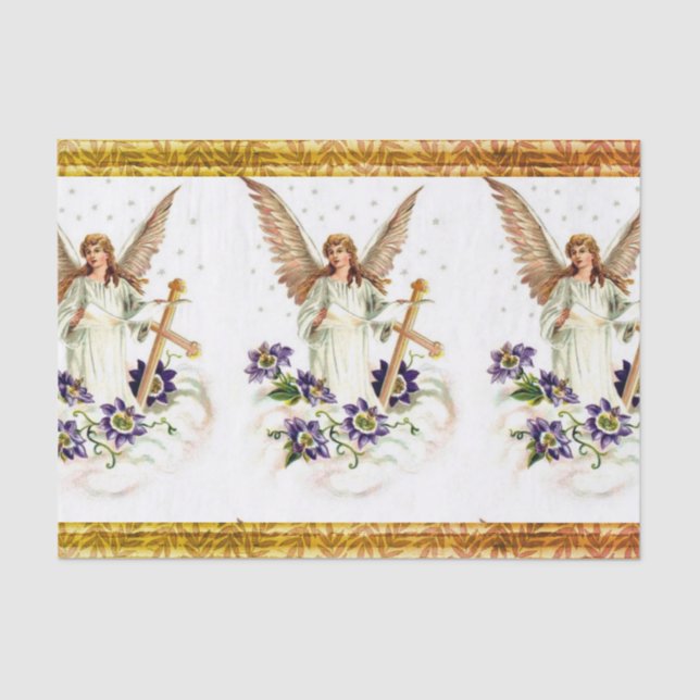 Angel With Cross And Clematis Flowers Tissue Paper (Front)