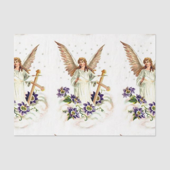 Angel With Cross And Clematis Flowers Tissue Paper (Front)