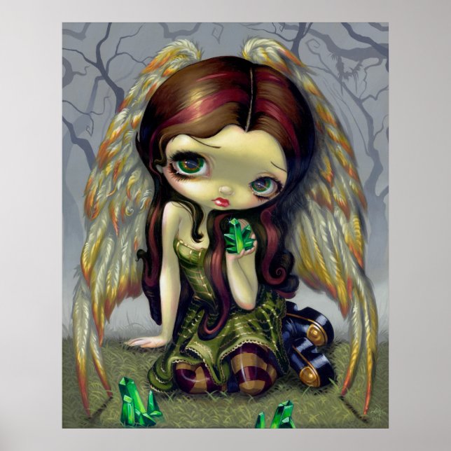 Angel with Emeralds ART PRINT big eyed angel (Front)