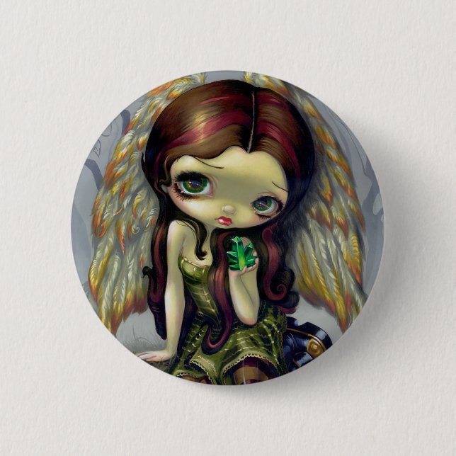"Angel with Emeralds" Button (Front)