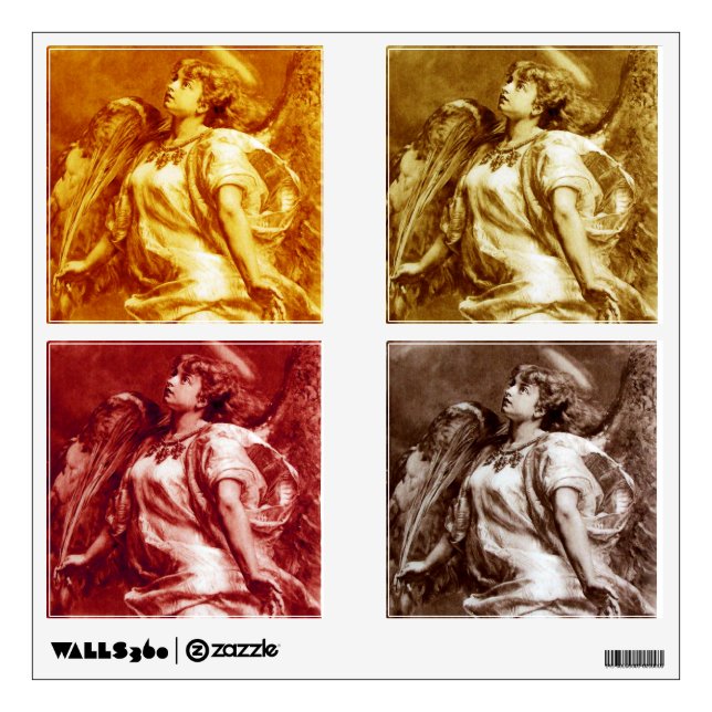 ANGEL WITH FEATHER IN PINK YELLOW AND  BROWN SEPIA WALL DECAL (Front)