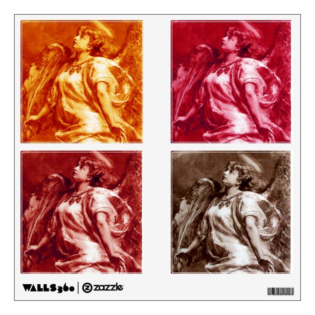 ANGEL WITH FEATHER IN PINK YELLOW AND  BROWN SEPIA WALL DECAL (Front)