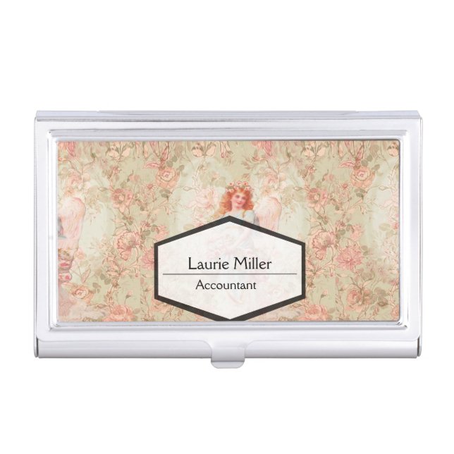 Angel with flowers case for business cards (Front)