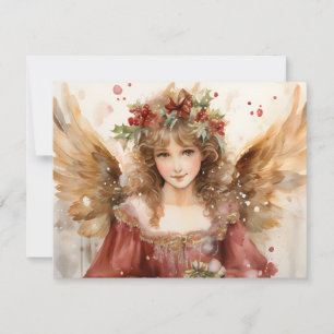 Angel with Flowers Christmas Holiday Card