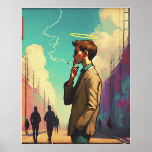 Angel with Halo Smoking on urban street Poster (Front)