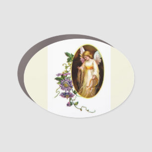 Angel With Harp And Clematis Flowers Car Magnet