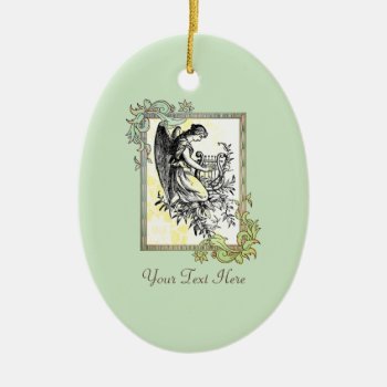 Angel With Harp And Flora Ceramic Ornament by justcrosses at Zazzle