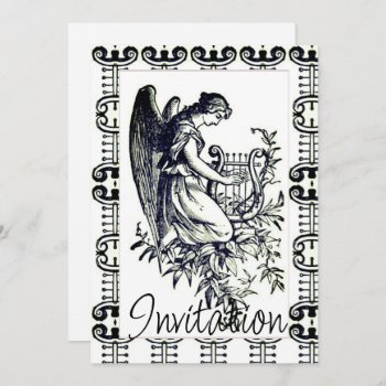 Angel With Harp And Flora Invitation by justcrosses at Zazzle