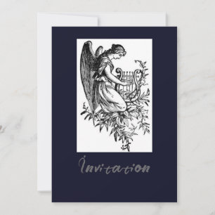 Angel With Harp And Flora Invitation