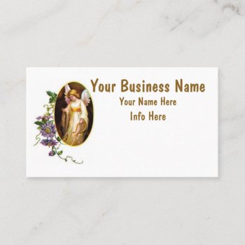 Angel With Harp And Flowers Business Card by justcrosses at Zazzle