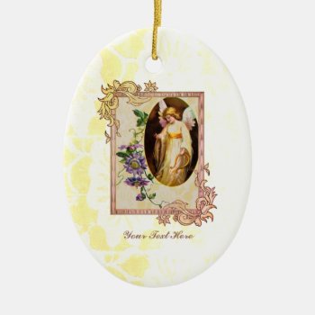 Angel With Harp And Flowers Ceramic Ornament by justcrosses at Zazzle