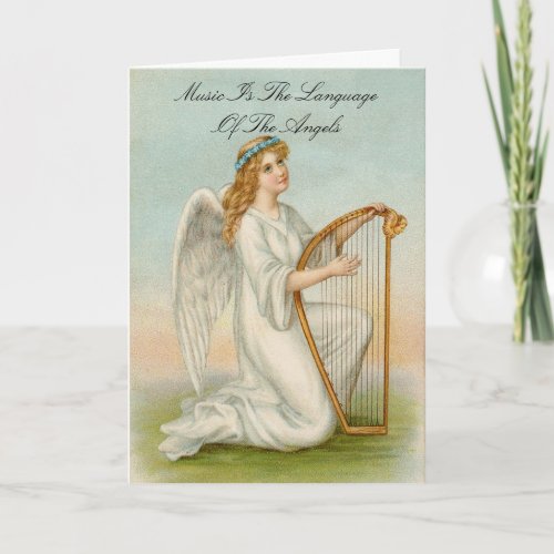 Angel With Harp Birthday Greeting Card