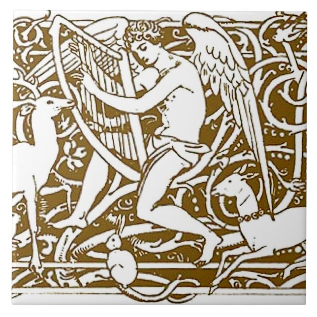 Angel with Harp Ceramic Tile (Front)