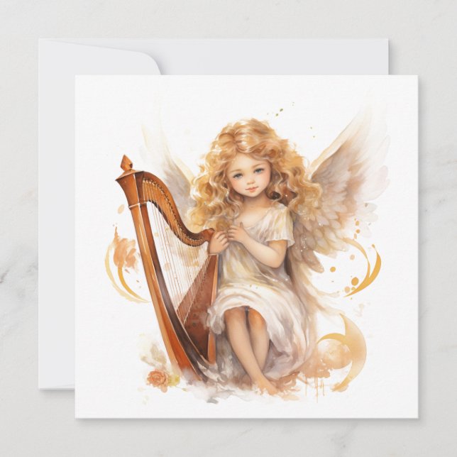 Angel with Harp Christmas Card (Front)