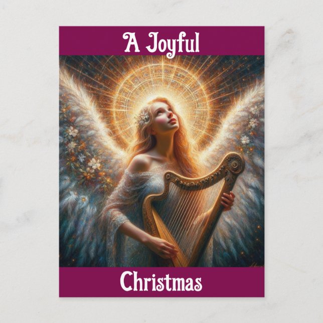 Angel With Harp Christmas Postcard (Front)