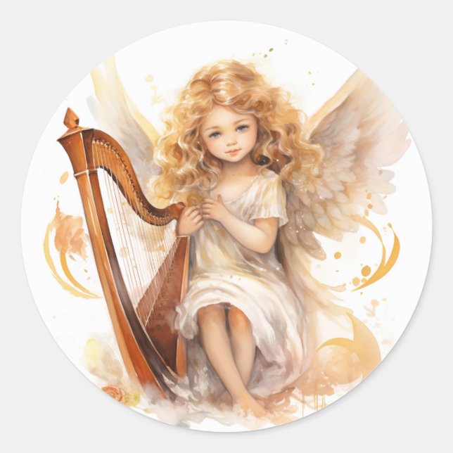 Angel with Harp Christmas Stickers (Front)