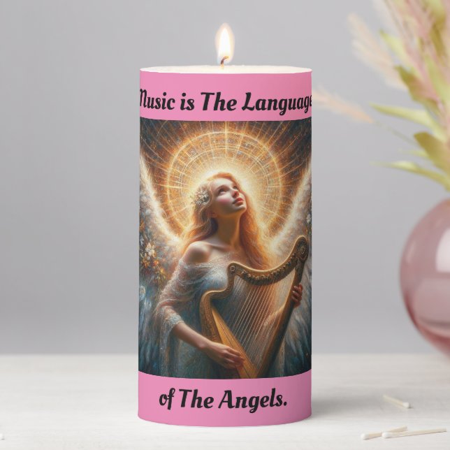 Angel With Harp Pillar Candle (In Situ)