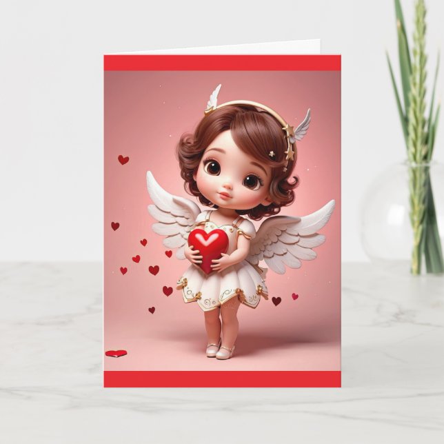 Angel With Heart Valentine Greeting Card (Front)