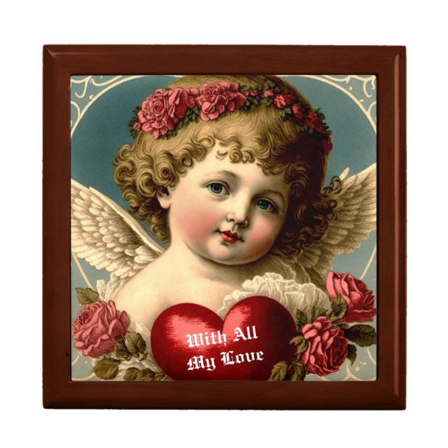 Angel With Heart Wooden Jewelry Keepsake Box (Front)