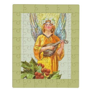 Angel With Holly And Mandolin Jigsaw Puzzle