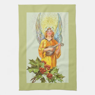 Angel With Holly And Mandolin Kitchen Towel