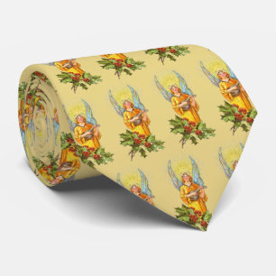 Angel With Holly And Mandolin Neck Tie