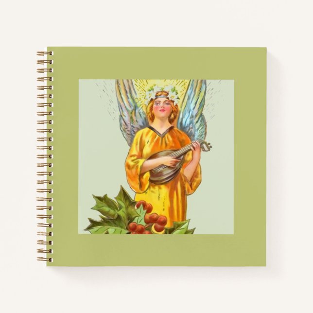 Angel With Holly And Mandolin  Notebook (Front)