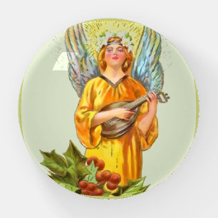 Angel With Holly And Mandolin Paperweight