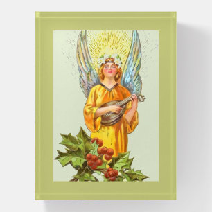 Angel With Holly And Mandolin Paperweight