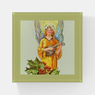 Angel With Holly And Mandolin Paperweight