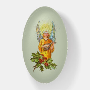 Angel With Holly And Mandolin Paperweight