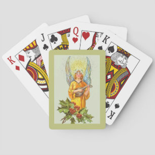 Angel With Holly And Mandolin Poker Cards