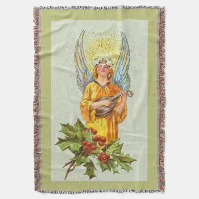 Angel With Holly And Mandolin  Throw Blanket (Front Vertical)