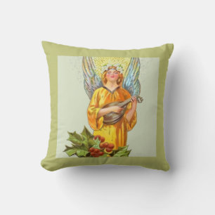 Angel With Holly And Mandolin Throw Pillow