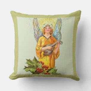 Angel With Holly And Mandolin  Throw Pillow